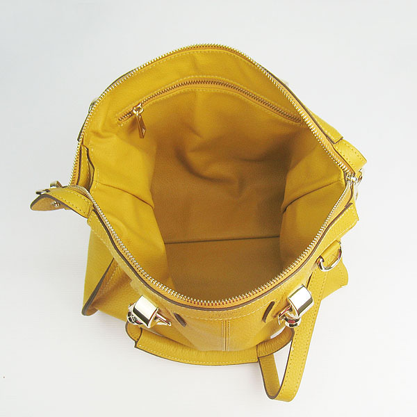 Replica Hermes New Arrival Double-duty leather handbag Yellow 60669 - Click Image to Close